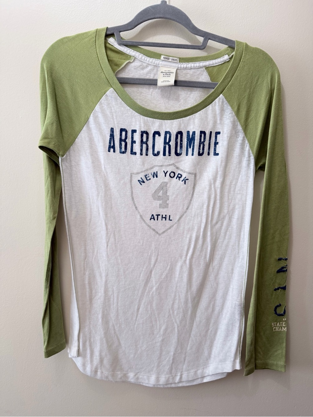 Y2K Abercrombie & Fitch Ragland Brat Lime Green Sheer Long Sleeve T Shirt M Prep
